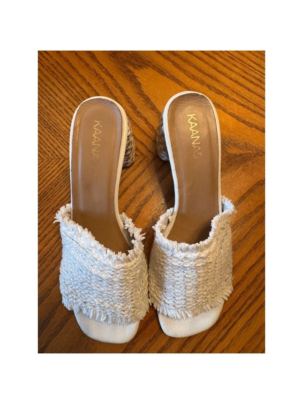 Kaanas White Woven Heeled Sandals Women Size 6